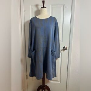 M Made in Italy Casual Blue Dolman‎ Sleeve Crew Neck Dress 100% Cotton